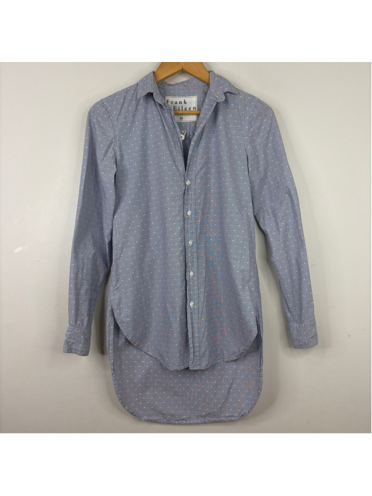 Frank & Eileen Shirt Womens Xs Blue White Polka Dot Cotton Long Sleeve Tunic